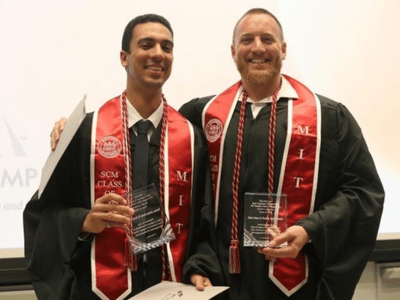 Recent MIT Supply Chain Management students Yassine Lahlou-Kamal MAP ’25 (left) and Kevin Power MAP ’25