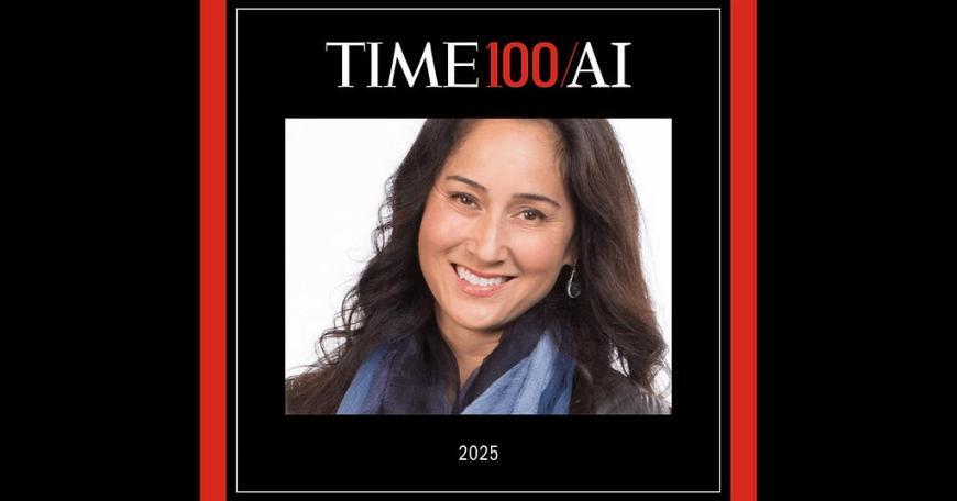 Cynthia Breazeal’s headshot with a red boarder and the words, “TIME 100 AI 2025.